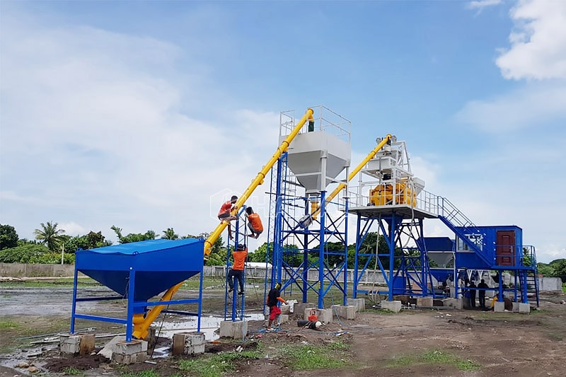 Planta de hormigón tipo tolva elevadora HZS50 funciona en Cebú, Filipinas