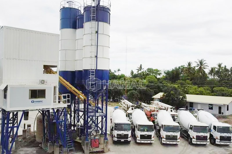 Planta de hormigón tipo cinta transportadora HZS90 funciona en General Santos, Filipinas